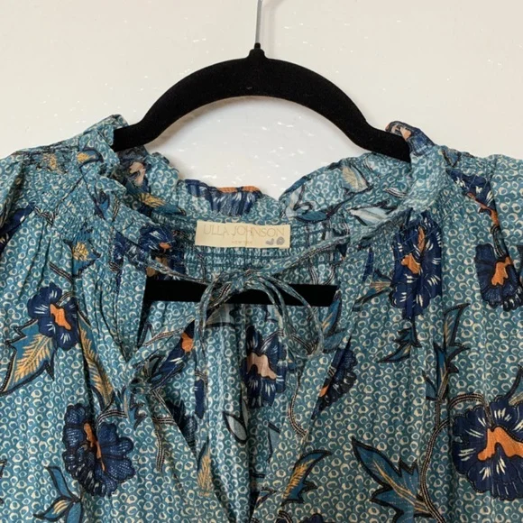 Ulla Johnson Annie Top Womens 2 Cornflower Blue Floral Cotton Blend Blouse Boho - Picture 3 of 15